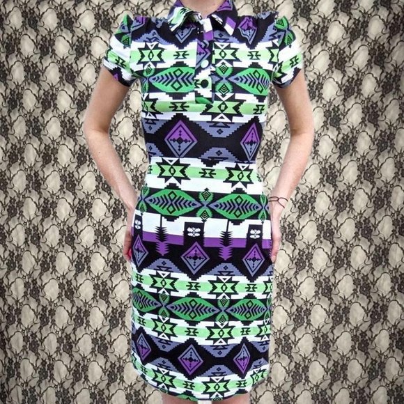 color block striped retro button collar dress smashed lemon sz small - Picture 1 of 4